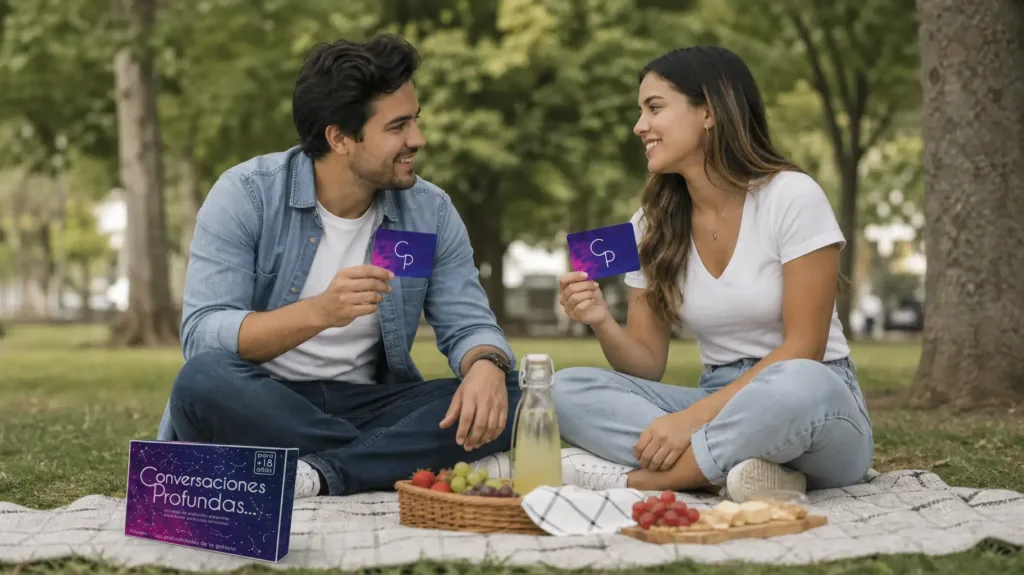 Juegos de mesa para parejas pareja jugando conversaciones profundas en el parque 1